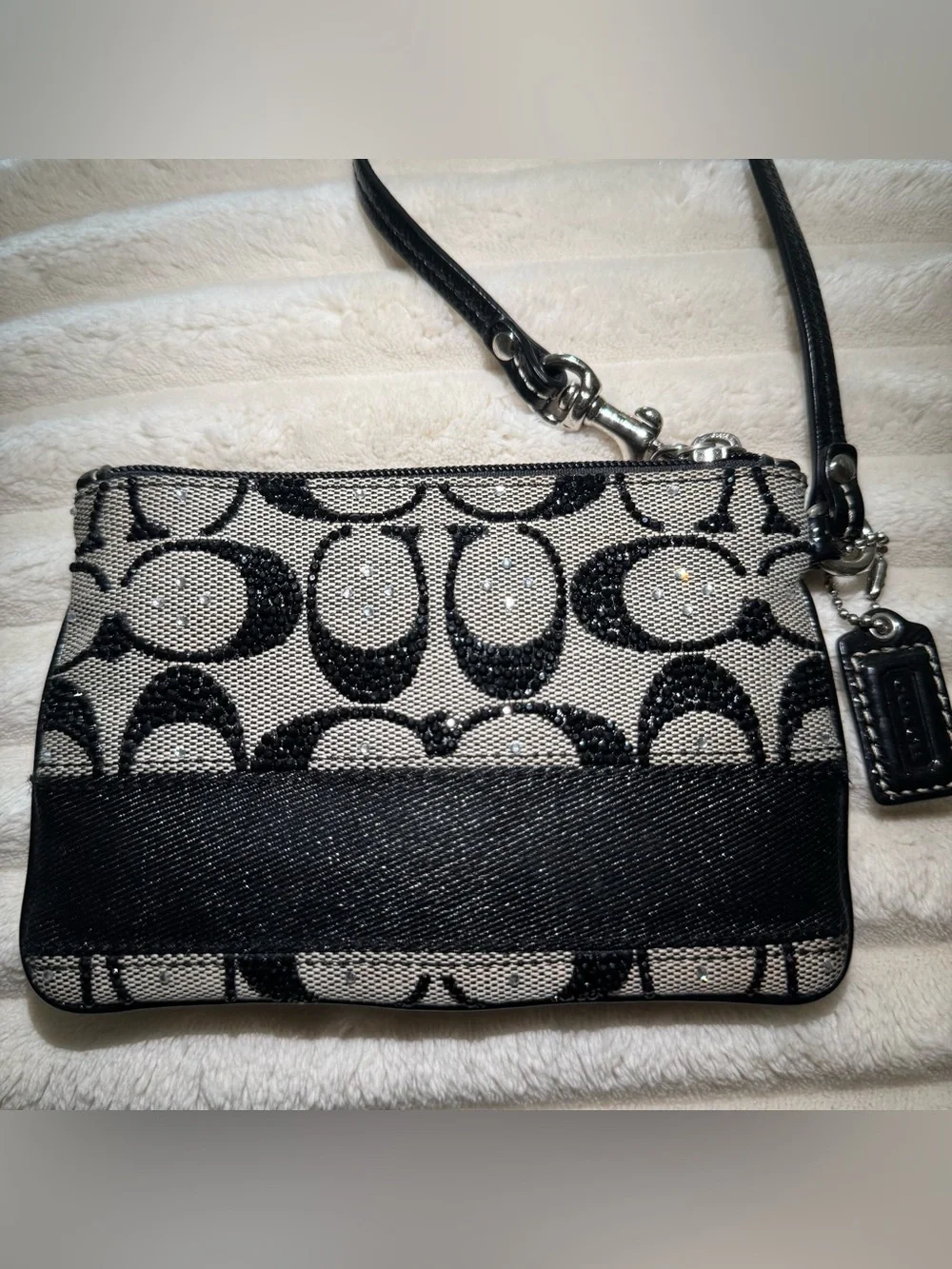 Customized Hand-Rhinestoned vintage Coach Signature zip Wristlet